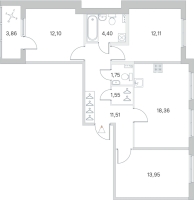 4 ккв (Евро) № 81 Корп.: 2.2 Уч. Кот-Баюн , Секция 3  в ЖК Любоград