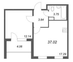 2 ккв (Евро) № 14 Корп.: 4.3 Уч. Золотая рыбка , Секция 1  в ЖК Любоград