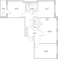 4 ккв (Евро) № 99 Корп.: 2.2 Уч. Кот-Баюн , Секция 3  в ЖК Любоград