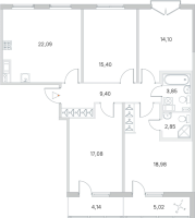 5 ккв (Евро) № 114 Корп.: 2.3 Уч. Кот-Баюн , Секция 4  в ЖК Любоград