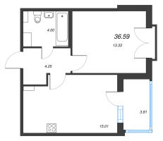 2 ккв (Евро) № 65 Корп.: 2.1 Уч. Кот-Баюн , Секция 2  в ЖК Любоград