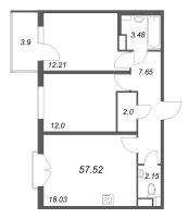 3 ккв (Евро) № 189 Корп.: 5.5 Уч. Золотая рыбка , Секция 5  в ЖК Любоград