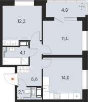 2 ккв № 9 Корп.: 1 , Секция 1  в ЖК М36