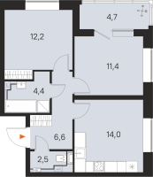 2 ккв № 2 Корп.: 1 , Секция 1  в ЖК М36