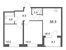 3 ккв (Евро) № 198 Корп.: 1 , Секция 3  в ЖК М36