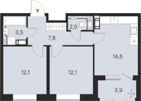 2 ккв № 13 Корп.: 1 , Секция 1  в ЖК М36