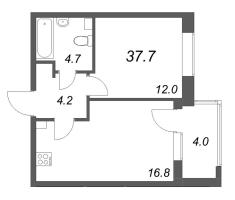 2 ккв (Евро) № 3 Корп.: 1 , Секция 1  в ЖК М36