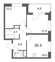 2 ккв № 9 Корп.: 1 , Секция 1  в ЖК М36