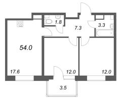 3 ккв (Евро) № 120 Корп.: 1 , Секция 2  в ЖК М36