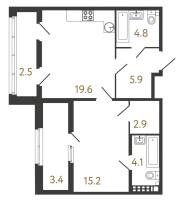 2 ккв (Евро) № 84 Корп.: 1 , Секция 3  в ЖК МИРЪ