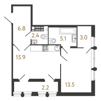 2 ккв (Евро) № 124 Корп.: 1 , Секция 4  в ЖК МИРЪ