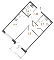 2 ккв (Евро) № 213 Корп.: 1 , Секция 7  в ЖК МИРЪ