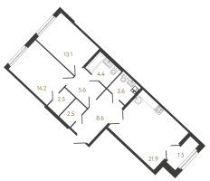 3 ккв (Евро) № 211 Корп.: 1 , Секция 7  в ЖК МИРЪ