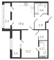 2 ккв (Евро) № 81 Корп.: 1 , Секция 3  в ЖК МИРЪ
