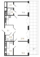 3 ккв (Евро) № 129 Корп.: 1 , Секция 4  в ЖК МИРЪ