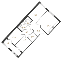 4 ккв (Евро) № 154 Корп.: 1 , Секция 5  в ЖК МИРЪ