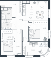 4 ккв (Евро) № 72 Корп.: 1 , Секция 2  в ЖК MONODOM-ART