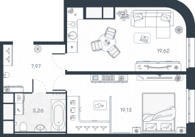 2 ккв (Евро) № 79 Корп.: 1 , Секция 2  в ЖК MONODOM-ART