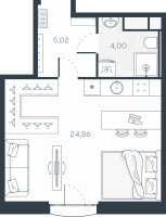 Студия № 17 Корп.: 1 , Секция 1  в ЖК MONODOM-ART