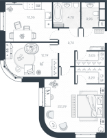 2 ккв № 3 Корп.: 1 , Секция 1  в ЖК MONODOM-ART