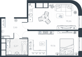 2 ккв (Евро) № 95 Корп.: 1 , Секция 2  в ЖК MONODOM-ART