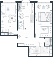 3 ккв (Евро) № 40 Корп.: 1 , Секция 1  в ЖК MONODOM-ART