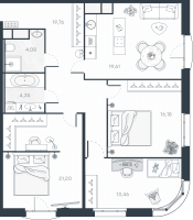 4 ккв (Евро) № 96 Корп.: 1 , Секция 2  в ЖК MONODOM-ART