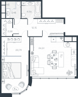 2 ккв (Евро) № 75 Корп.: 1 , Секция 2  в ЖК MONODOM-ART