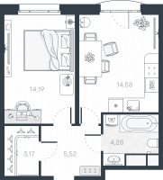 1 ккв № 39 Корп.: 1 , Секция 1  в ЖК MONODOM-ART