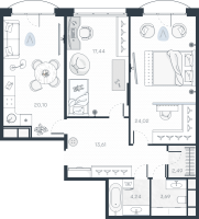 3 ккв (Евро) № 48 Корп.: 1 , Секция 1  в ЖК MONODOM-ART