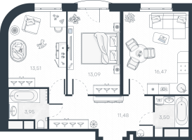 3 ккв (Евро) № 93 Корп.: 1 , Секция 2  в ЖК MONODOM-ART