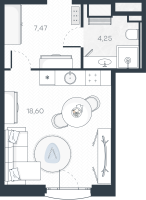 Студия № 9 Корп.: 1 , Секция 1  в ЖК MONODOM-ART