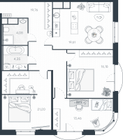 4 ккв (Евро) № 104 Корп.: 1 , Секция 2  в ЖК MONODOM-ART