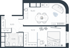 2 ккв (Евро) № 65 Корп.: 1 , Секция 2  в ЖК MONODOM-ART