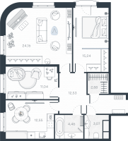 3 ккв № 38 Корп.: 1 , Секция 1  в ЖК MONODOM-ART