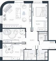 3 ккв № 11 Корп.: 1 , Секция 1  в ЖК MONODOM-ART