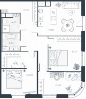 4 ккв (Евро) № 80 Корп.: 1 , Секция 2  в ЖК MONODOM-ART