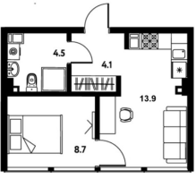 2 ккв (Евро) № НА-721 Корп.: 1 , Секция 1  в ЖК МОСКО