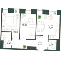 3 ккв (Евро) № 154H, Секция 6  в ЖК Мадонна Бенуа