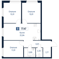 4 ккв (Евро) № 650 Корп.: 2 , Секция 6  в ЖК Максималист