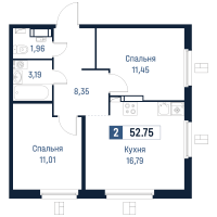 3 ккв (Евро) № 563 Корп.: 2 , Секция 5  в ЖК Максималист