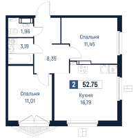 3 ккв (Евро) № 640 Корп.: 2 , Секция 5  в ЖК Максималист
