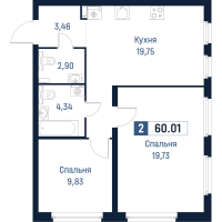 3 ккв (Евро) № 579 Корп.: 1 , Секция 5  в ЖК Максималист