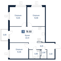 4 ккв (Евро) № 710 Корп.: 2 , Секция 6  в ЖК Максималист