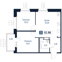 3 ккв (Евро) № 19 Корп.: 1 , Секция 1  в ЖК Максималист