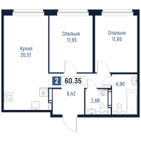 3 ккв (Евро) № 101 Корп.: 1 , Секция 1  в ЖК Максималист