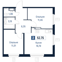 3 ккв (Евро) № 542 Корп.: 2 , Секция 5  в ЖК Максималист