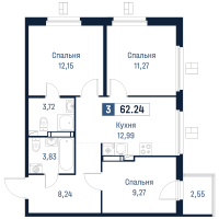 3 ккв № 671 Корп.: 2 , Секция 6  в ЖК Максималист