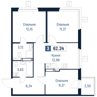 3 ккв № 821 Корп.: 2 , Секция 6  в ЖК Максималист