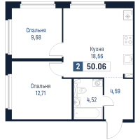 3 ккв (Евро) № 9 Корп.: 1 , Секция 1  в ЖК Максималист